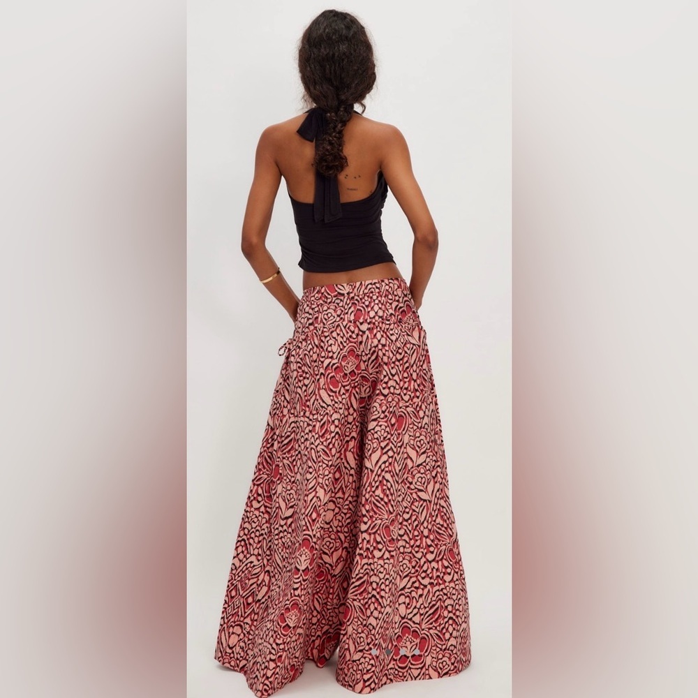 NWT Free People 0 Miss You Most Wide Leg Pants in Red Combo New Cotton Pockets - Picture 2 of 7